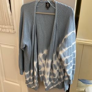 Plus Size 3X Bobeau Open Front Cardigan NWOT Cotton Blue & White Tie Dye Look